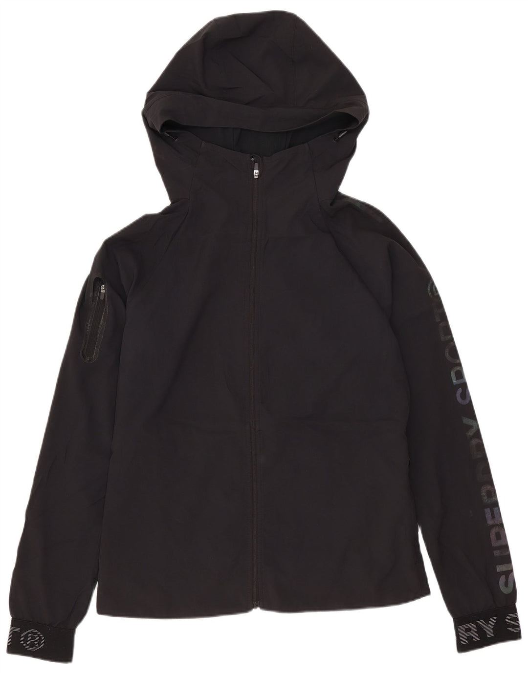 Jaqueta corta-vento com capuz feminina Superdry UK 8 poliéster preto pequeno