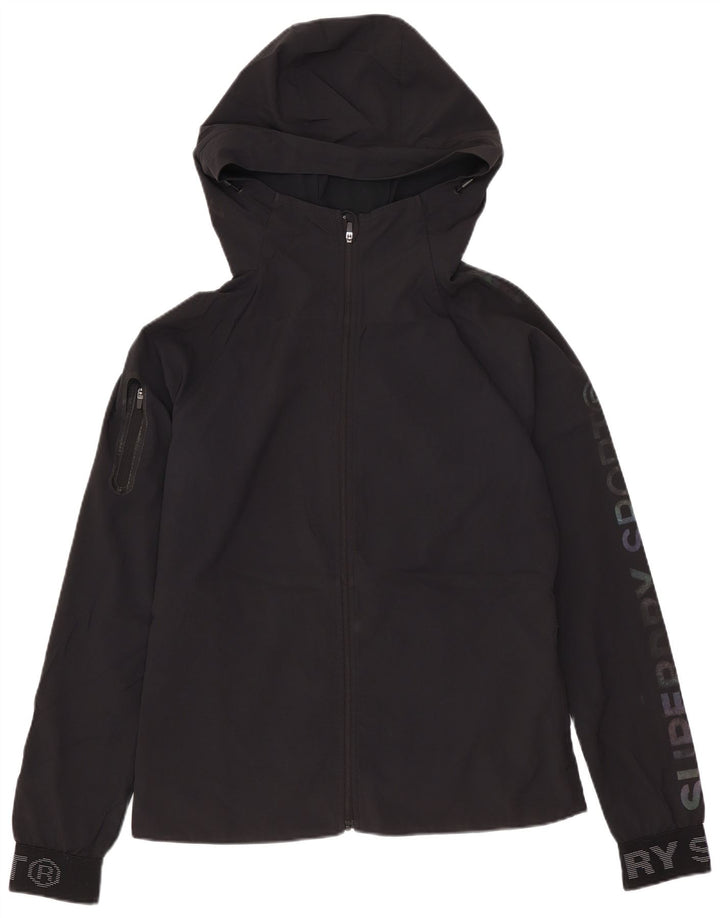 Jaqueta corta-vento com capuz feminina Superdry UK 8 poliéster preto pequeno