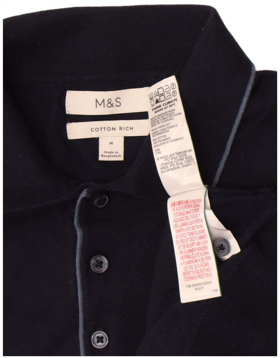Camisa pólo masculina Marks & Spencer médio algodão azul marinho