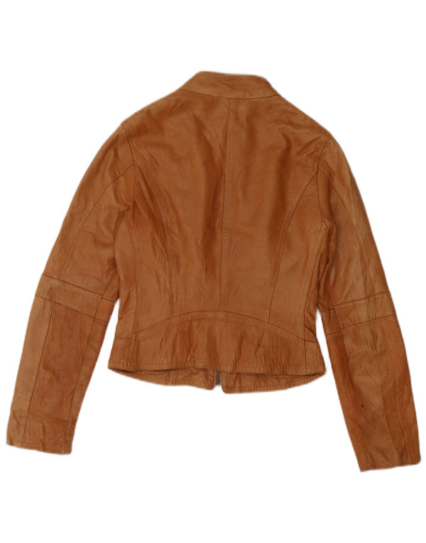 XETRA Womens Leather Biker Jacket UK 8 Small Beige