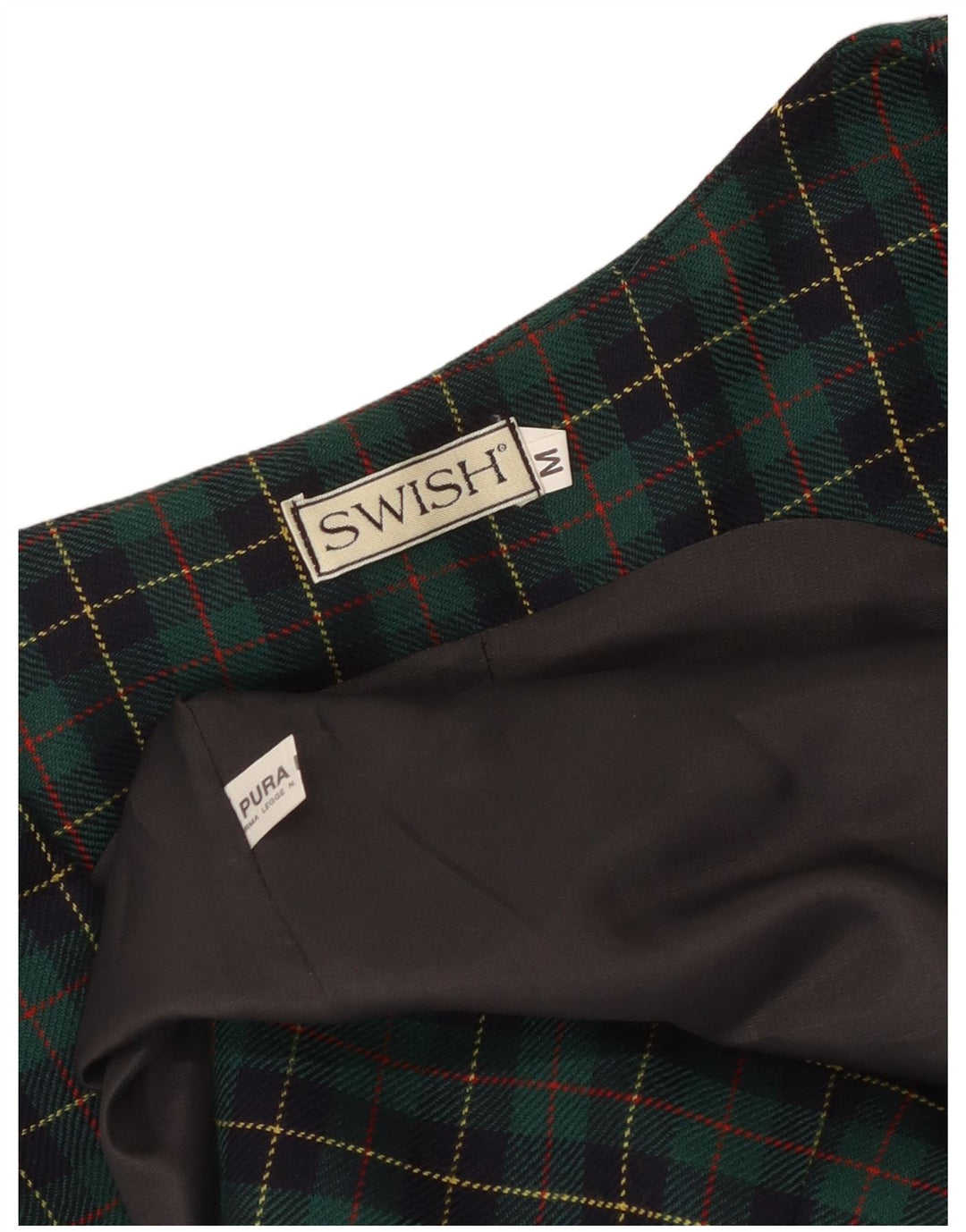 Vestido avental feminino Swish Reino Unido 12 lã xadrez verde médio