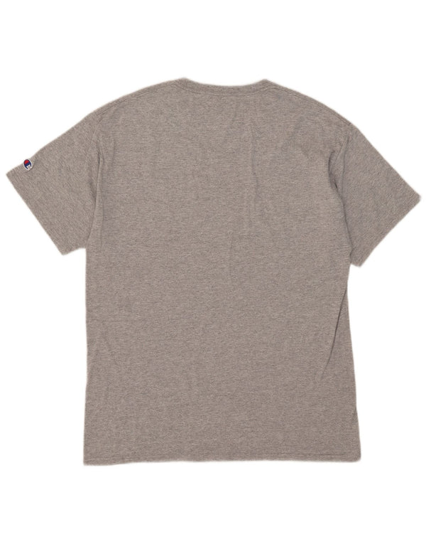 Camiseta masculina Champion DePAUL com estampa gráfica grande de algodão cinza