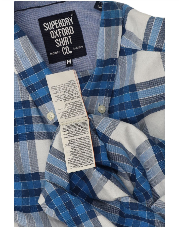 Camisa masculina Superdry de manga curta médio azul xadrez algodão