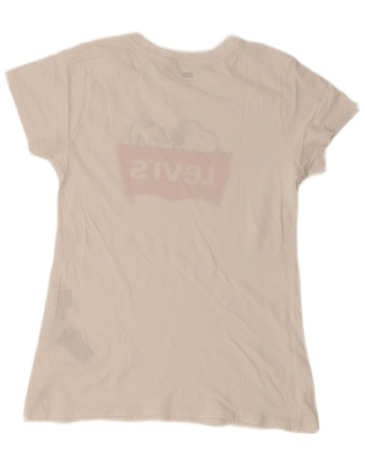 Camiseta feminina gráfica Levi's Top UK 12 algodão branco médio