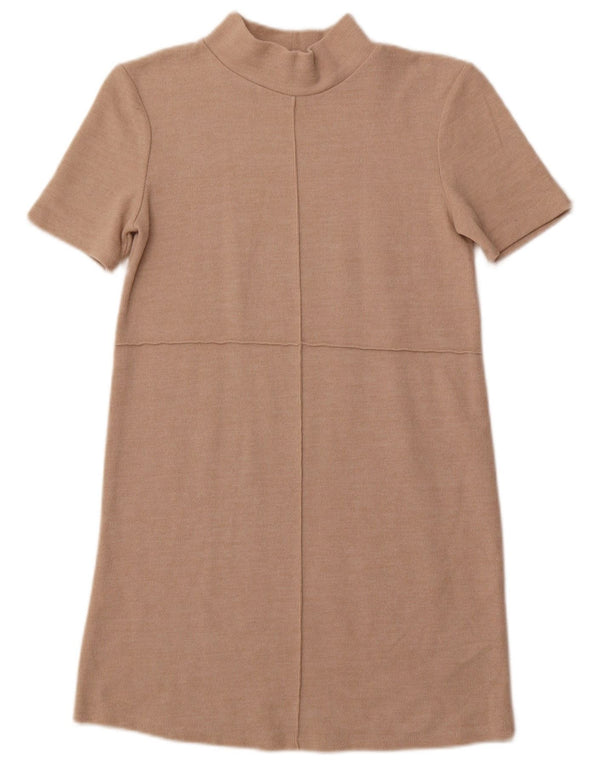 ZARA Vestido feminino de mangas curtas, Reino Unido 10 Pequeno Bege