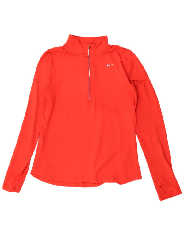 Nike Womens Zip Neck Pullover Treino Top UK 14 Médio Poliéster Vermelho
