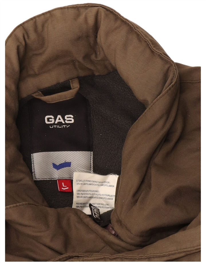 Jaqueta utilitária masculina com capuz Gas UK 40 grande marrom nylon