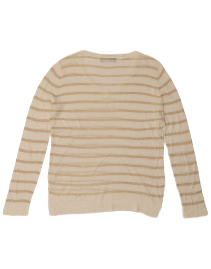 Suéter feminino MARKS & SPENCER com decote em V Reino Unido 16 listrado branco grande