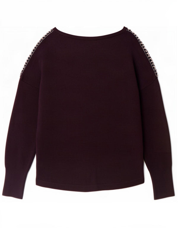 Suéter feminino Oasis com gola canoa grande Reino Unido 14 viscose roxa média