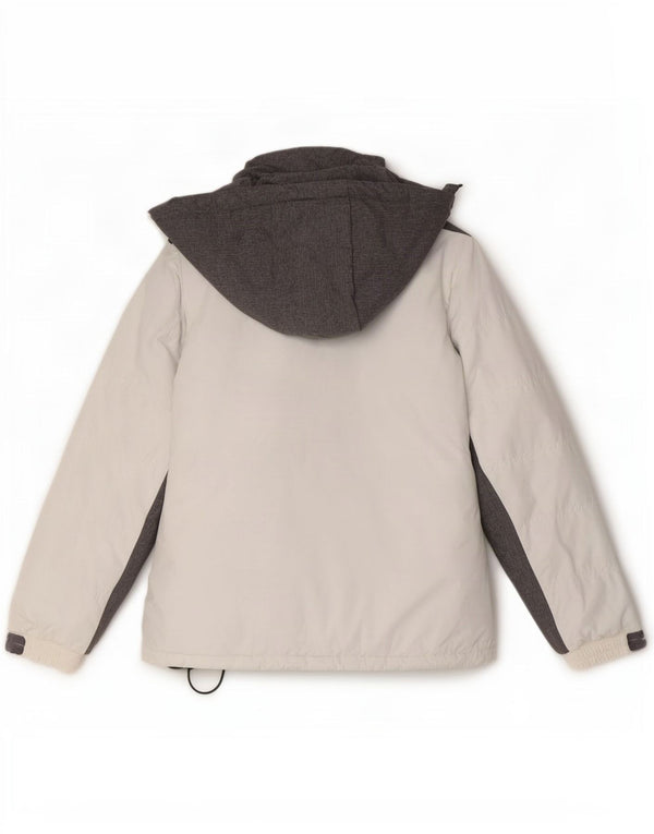 Jaqueta de esqui com capuz feminino Brugi UK 10 poliéster branco pequeno Colourblock