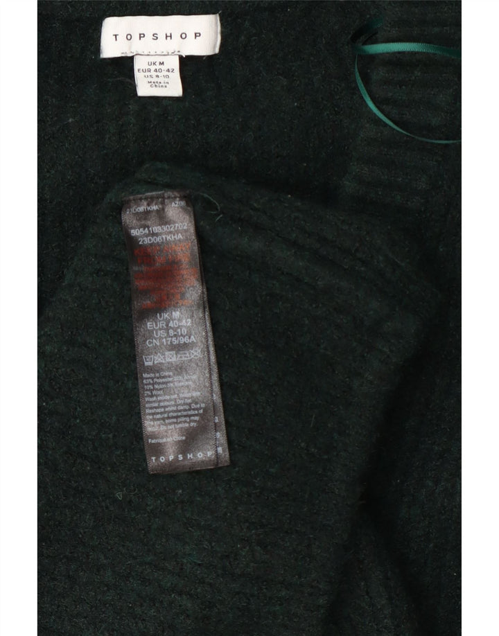 Topshop suéter feminino longline com decote em V Reino Unido 14 poliéster verde médio