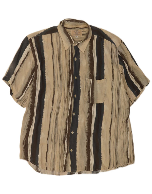 Camisa masculina vintage de manga curta grande viscose listrada bege