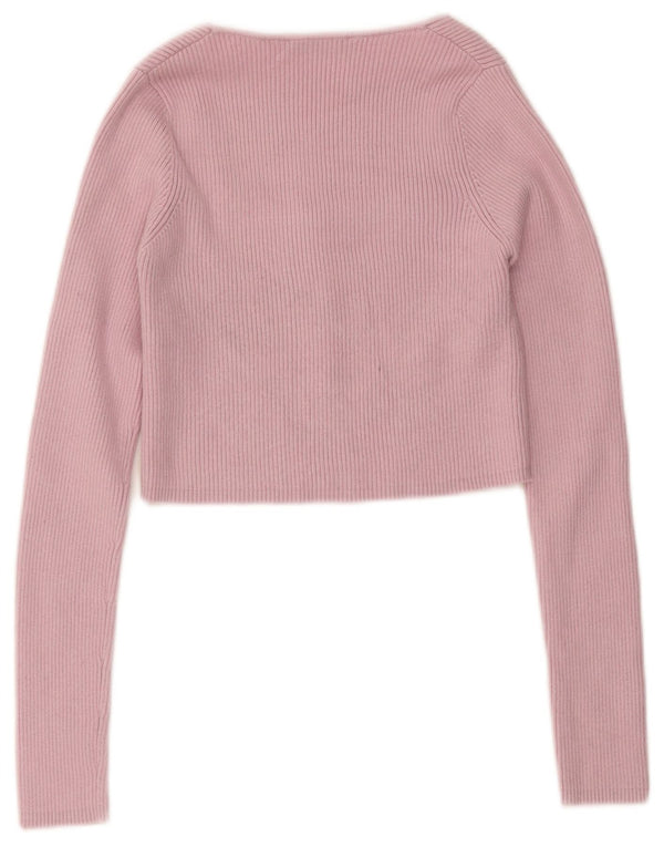 Zara Womens Crop Cardigan Top UK 8 Pequeno Rosa Nylon