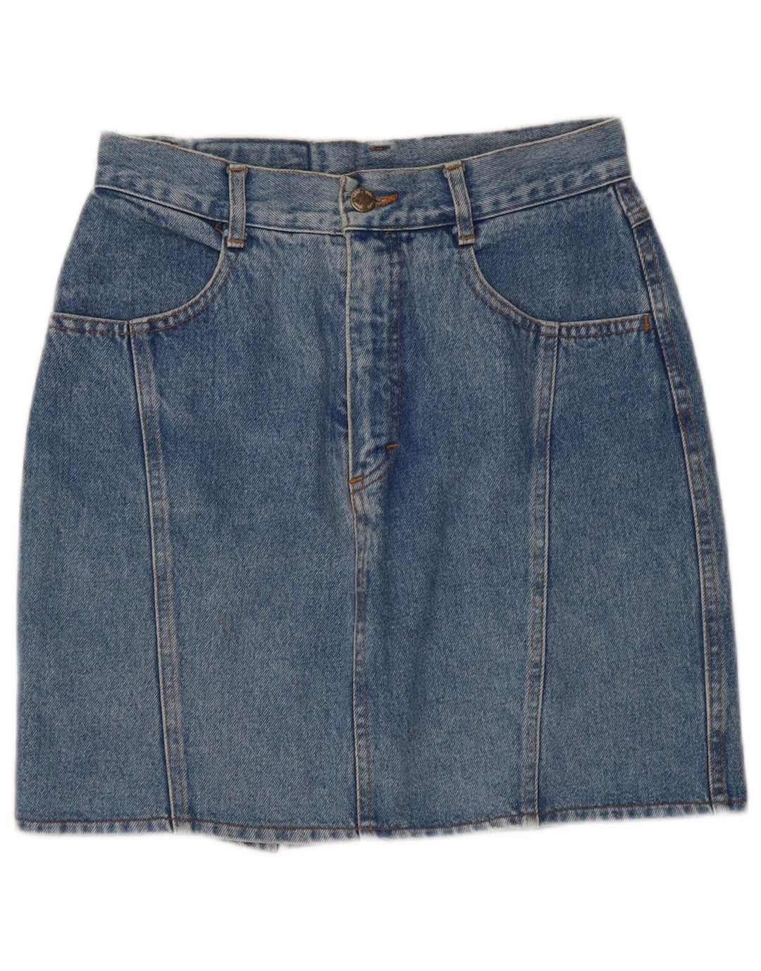 Mini saia jeans feminina vintage W29 algodão azul médio