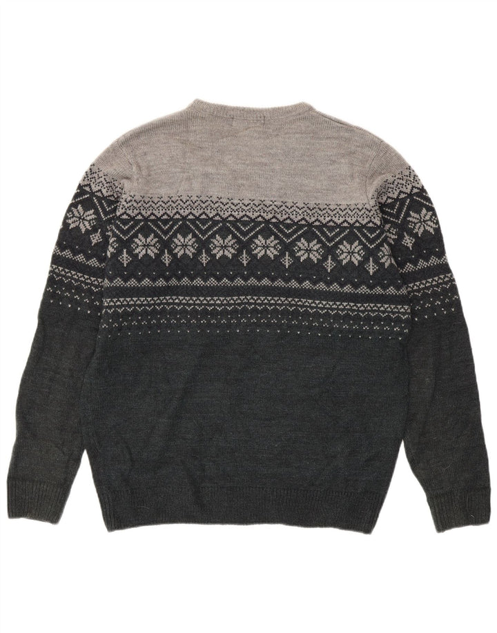 Suéter masculino JAMES PRINGLE com gola canoa cinza médio Fair Isle acrílico