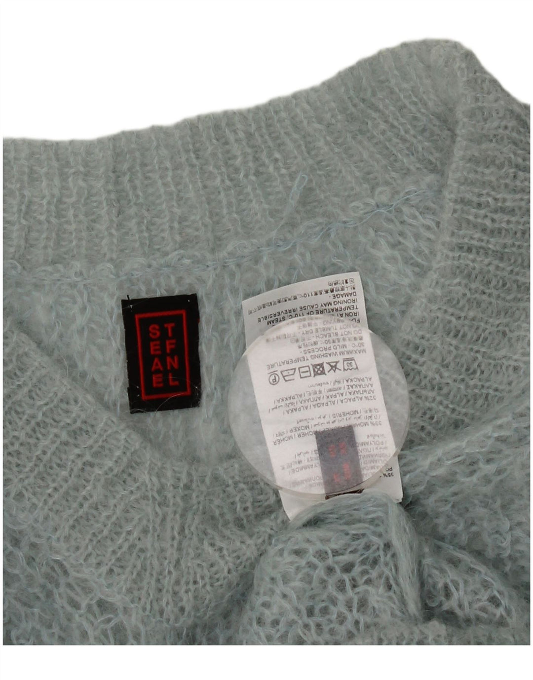 Stefanel Suéter feminino oversized com decote em V Reino Unido 6 XS azul poliamida
