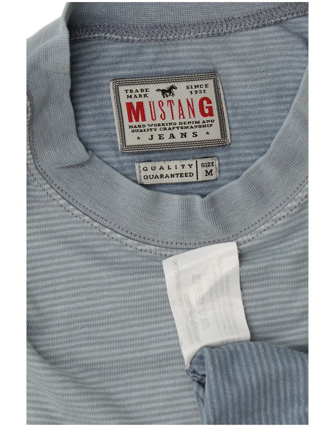 Camiseta masculina Mustang de algodão listrado azul médio