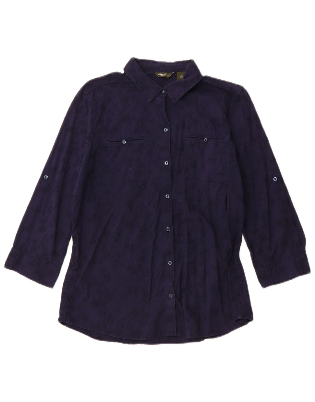 Blusa feminina Eddie Bauer Reino Unido 14 algodão floral azul marinho médio