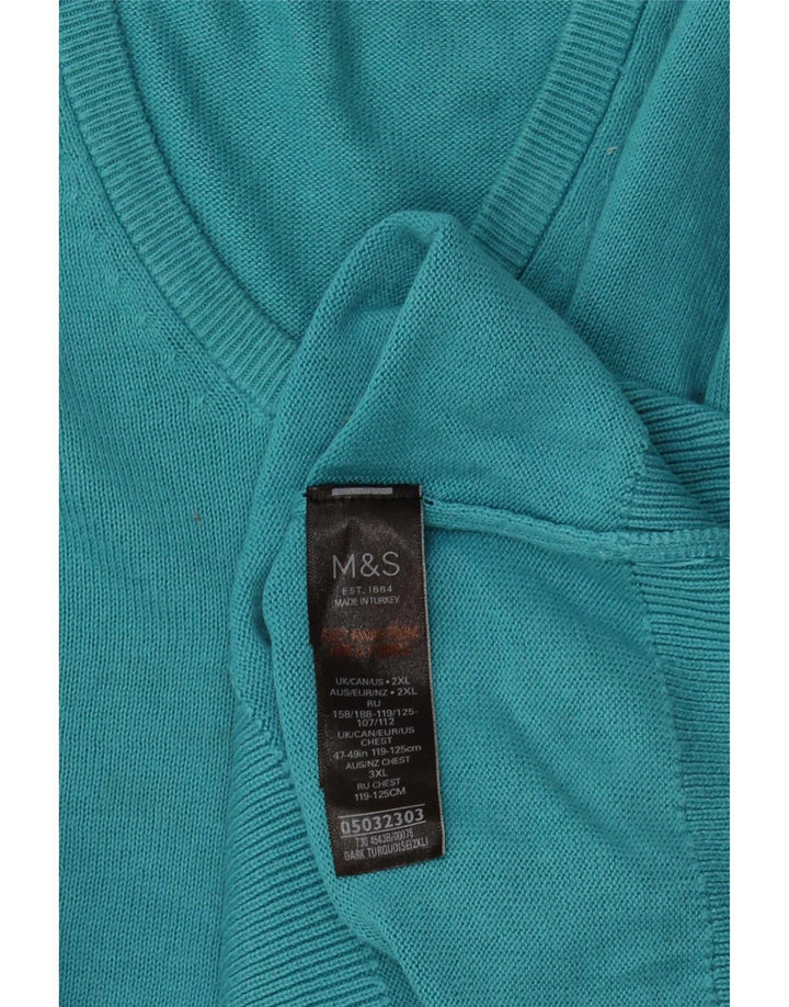 Suéter masculino Marks & Spencer com decote em V 2XL algodão turquesa
