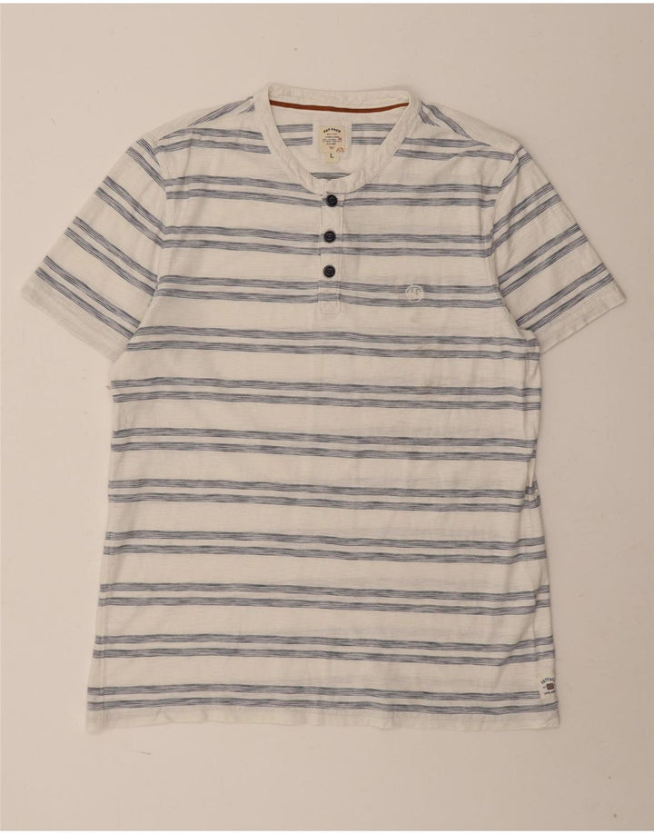 Camiseta masculina Fat Face Top grande algodão listrado branco