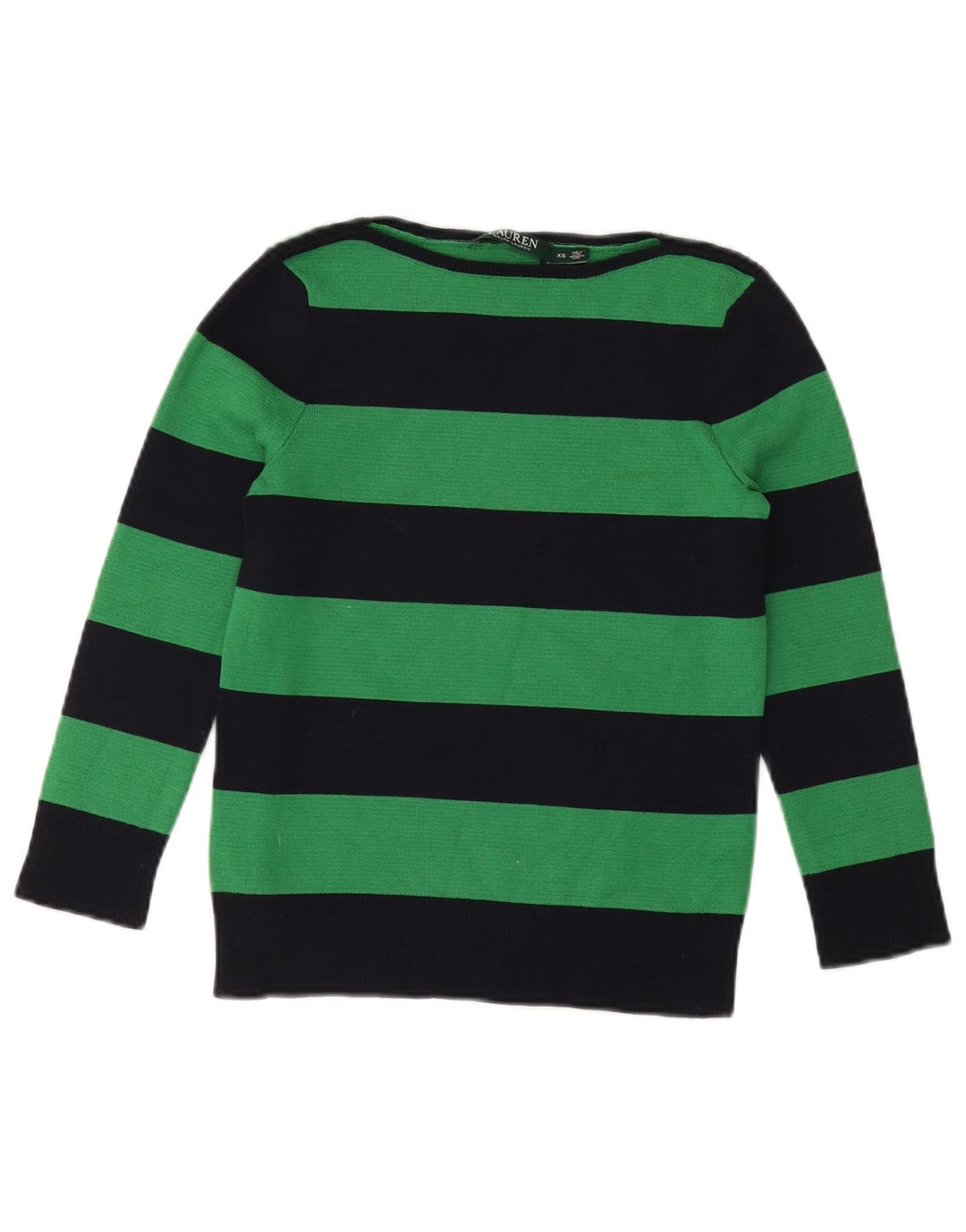 Suéter feminino RALPH LAUREN com gola canoa e algodão listrado verde Reino Unido 6 XS
