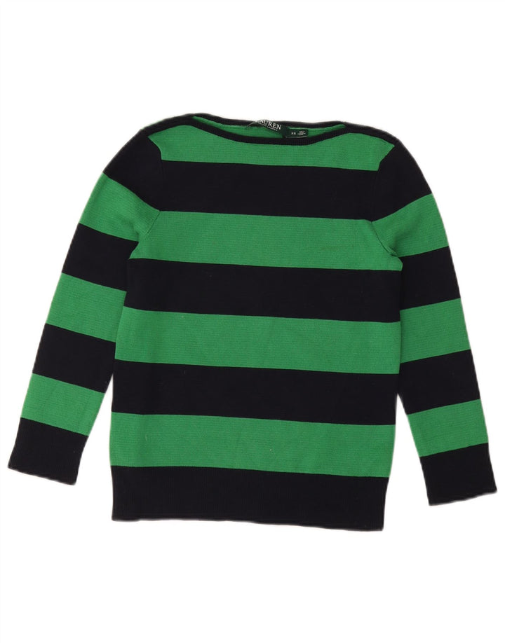 Suéter feminino RALPH LAUREN com gola canoa e algodão listrado verde Reino Unido 6 XS
