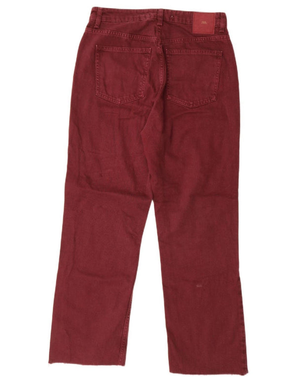Zara Calça jeans feminina cintura alta reta UE 38 pequena W28 L27 Borgonha
