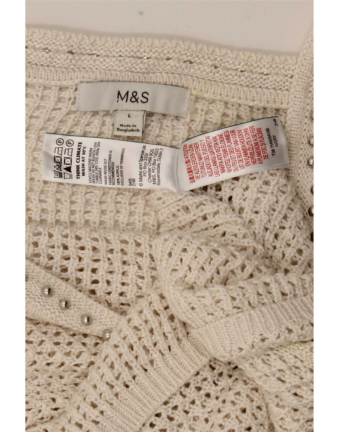 Top feminino de crochê Marks & Spencer UK 14 grande acrílico branco