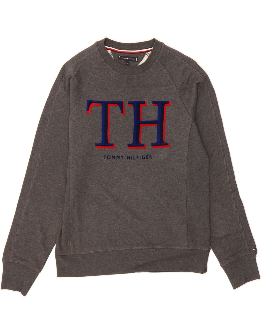 TOMMY HILFIGER Mens Graphic Sweatshirt Jumper Small Grey Cotton Vintage Tommy Hilfiger and Second-Hand Tommy Hilfiger from Messina Hembry 