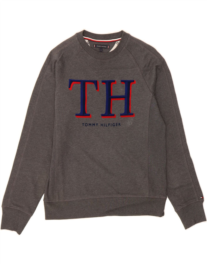 TOMMY HILFIGER Mens Graphic Sweatshirt Jumper Small Grey Cotton Vintage Tommy Hilfiger and Second-Hand Tommy Hilfiger from Messina Hembry 