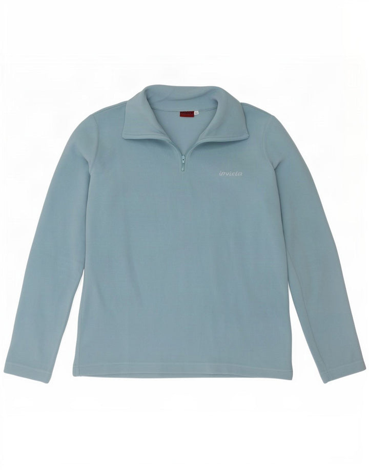 Suéter de lã feminino Invicta com zíper e gola UK 12 poliéster azul médio