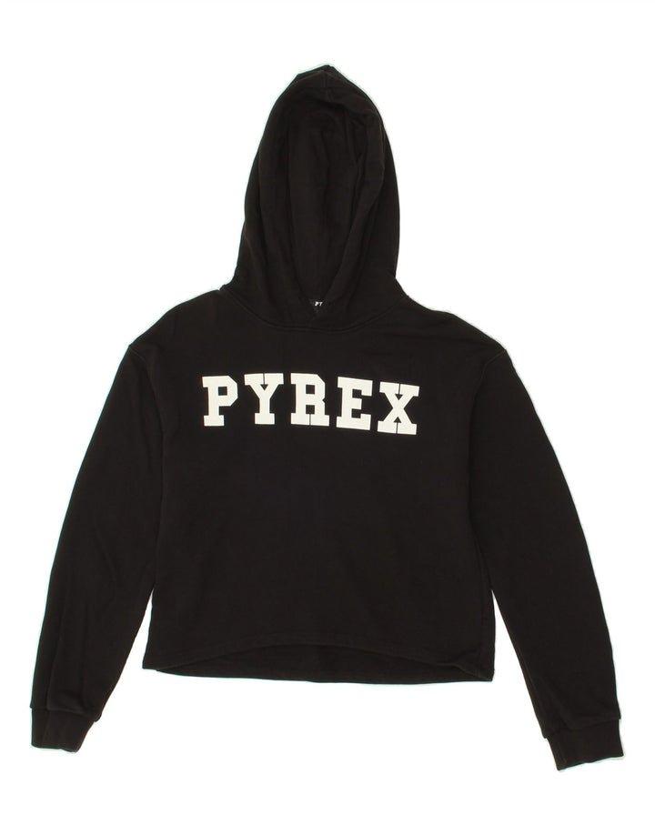 PYREX Girls Graphic Hoodie Jumper 11-12 Years XL Black Cotton Vintage Pyrex and Second-Hand Pyrex from Messina Hembry 