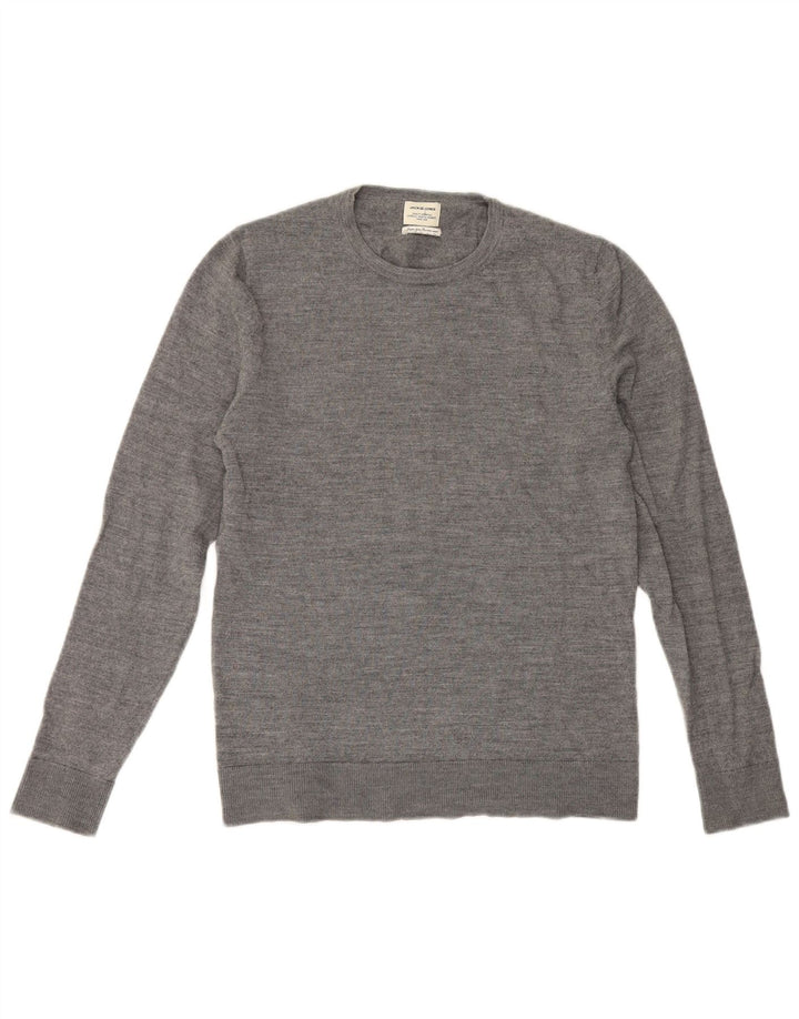 Suéter masculino Jack & Jones com gola redonda e lã cinza médio