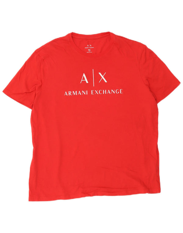 Armani Exchange Mens Slim Graphic Camiseta Top 2XL Algodão Vermelho