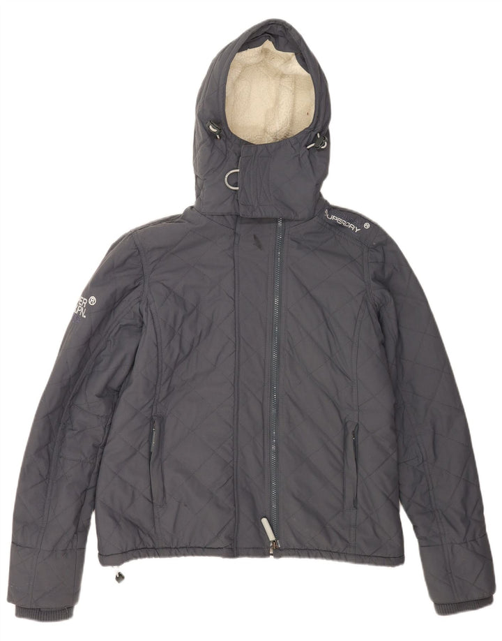 Jaqueta corta-vento feminina Superdry com capuz e blusão UK 40 grande cinza