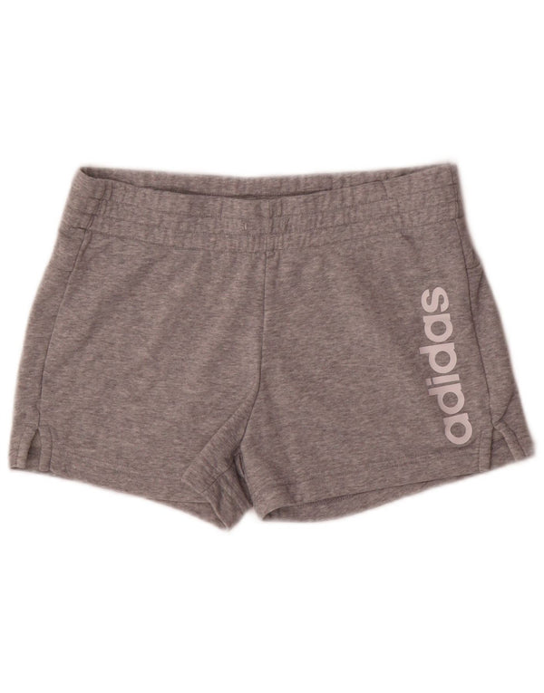 Shorts esportivos gráficos femininos Adidas UK 8/10 pequeno algodão cinza