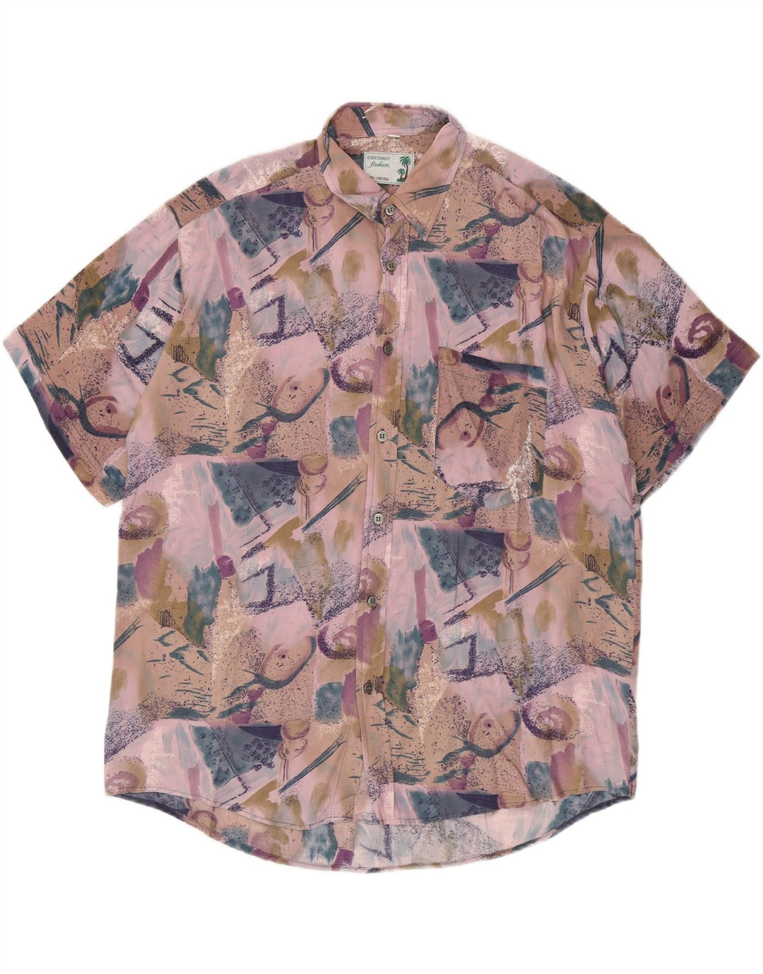 Camisa masculina de manga curta Coconut grande patchwork multicolorido viscose