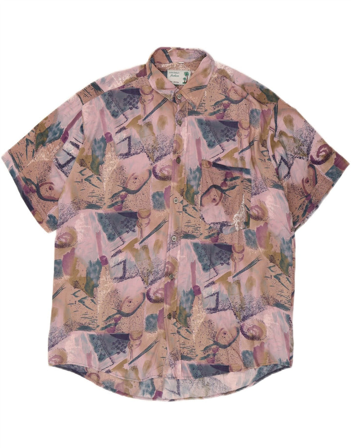 Camisa masculina de manga curta Coconut grande patchwork multicolorido viscose