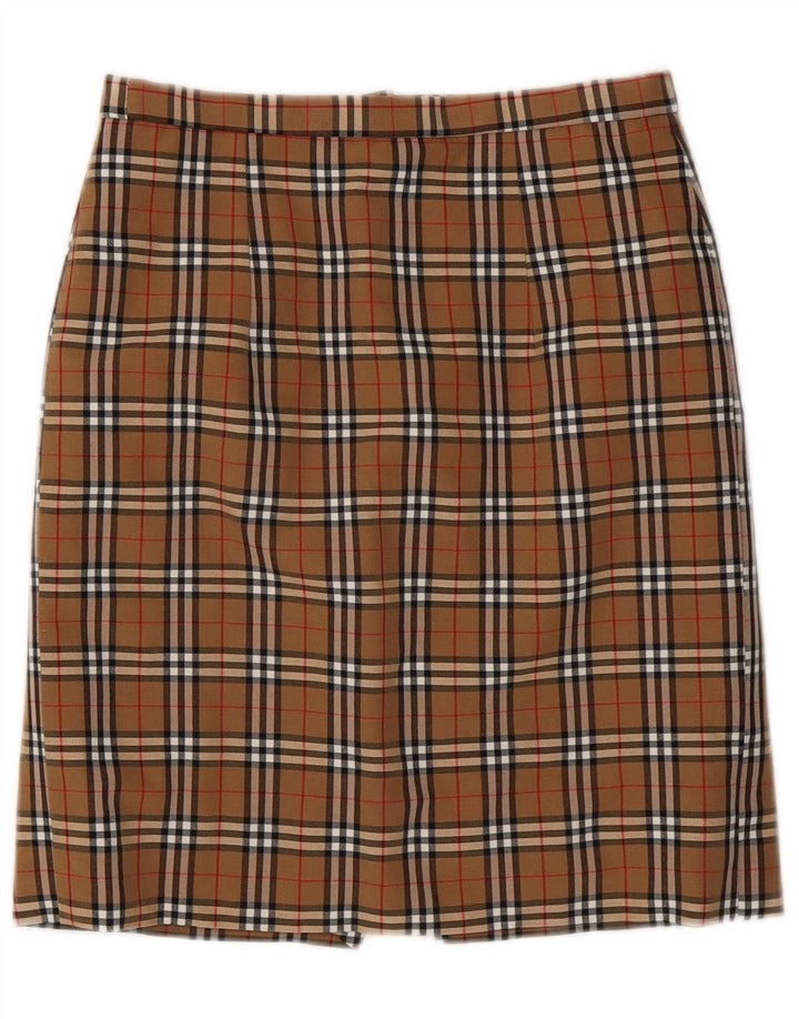 Saia lápis feminina VINTAGE W28 xadrez marrom médio