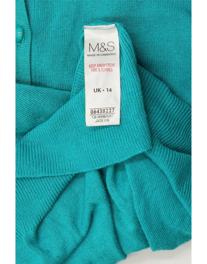 Suéter cardigã feminino Marks & Spencer Reino Unido 14 grande viscose turquesa