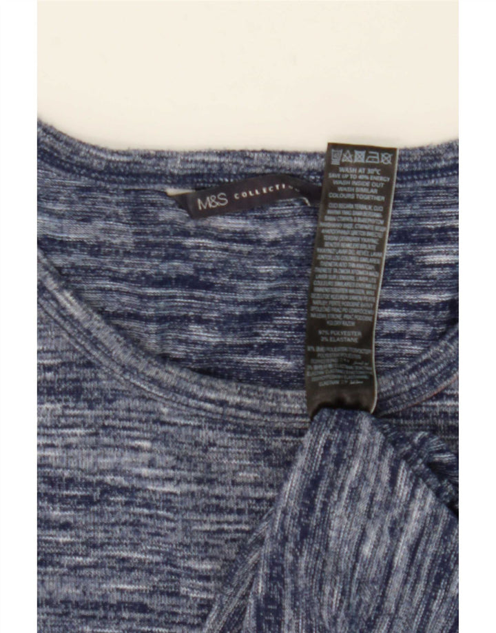 Top feminino Marks & Spencer manga comprida UK 12 poliéster manchado azul médio