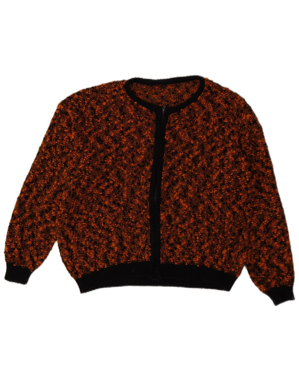 Suéter cardigã feminino vintage com zíper completo Reino Unido 18 XL marrom manchado