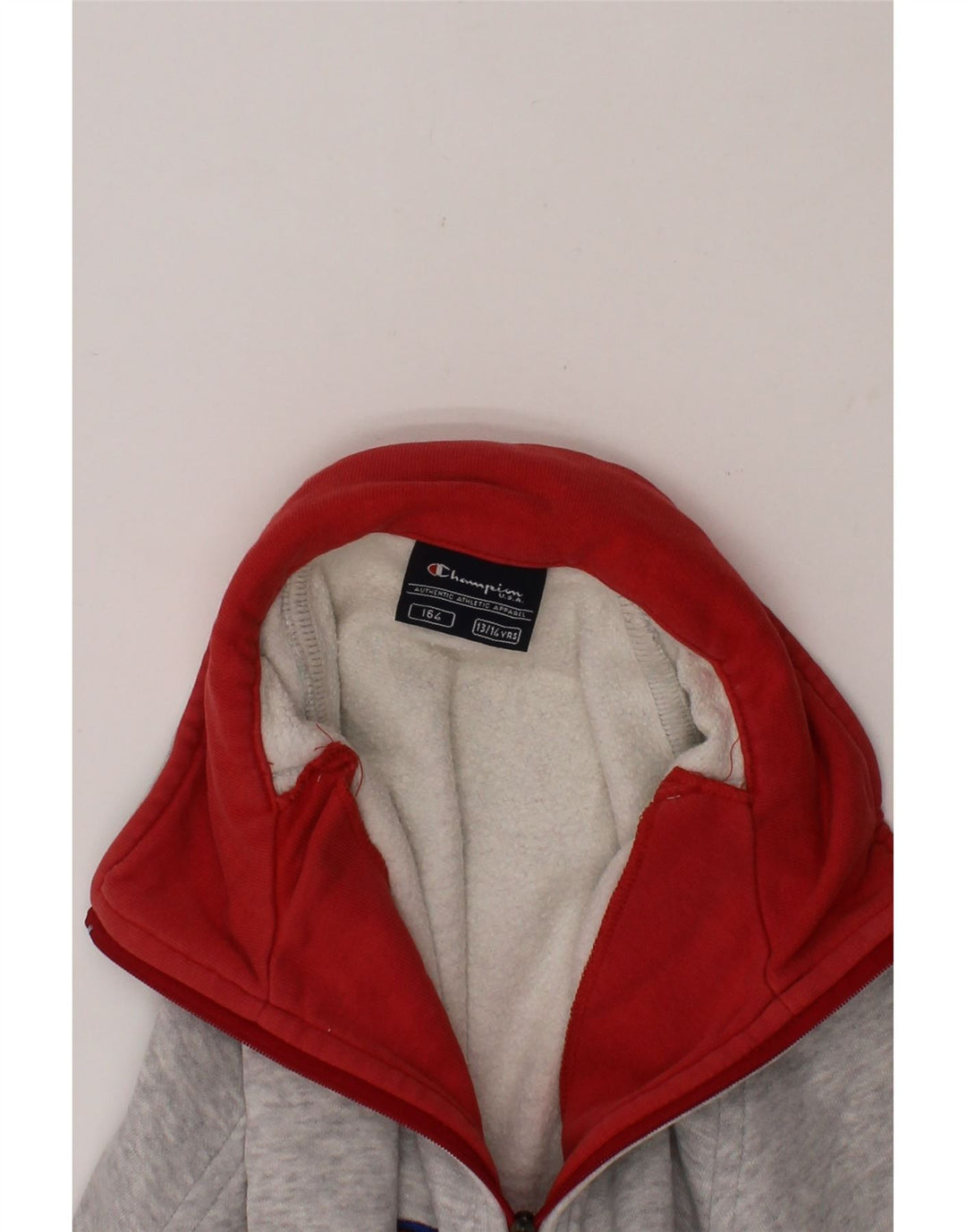 CHAMPION Boys Graphic Zip Neck Sweatshirt Jumper 13-14 Years Grey Cotton Vintage Champion and Second-Hand Champion from Messina Hembry 