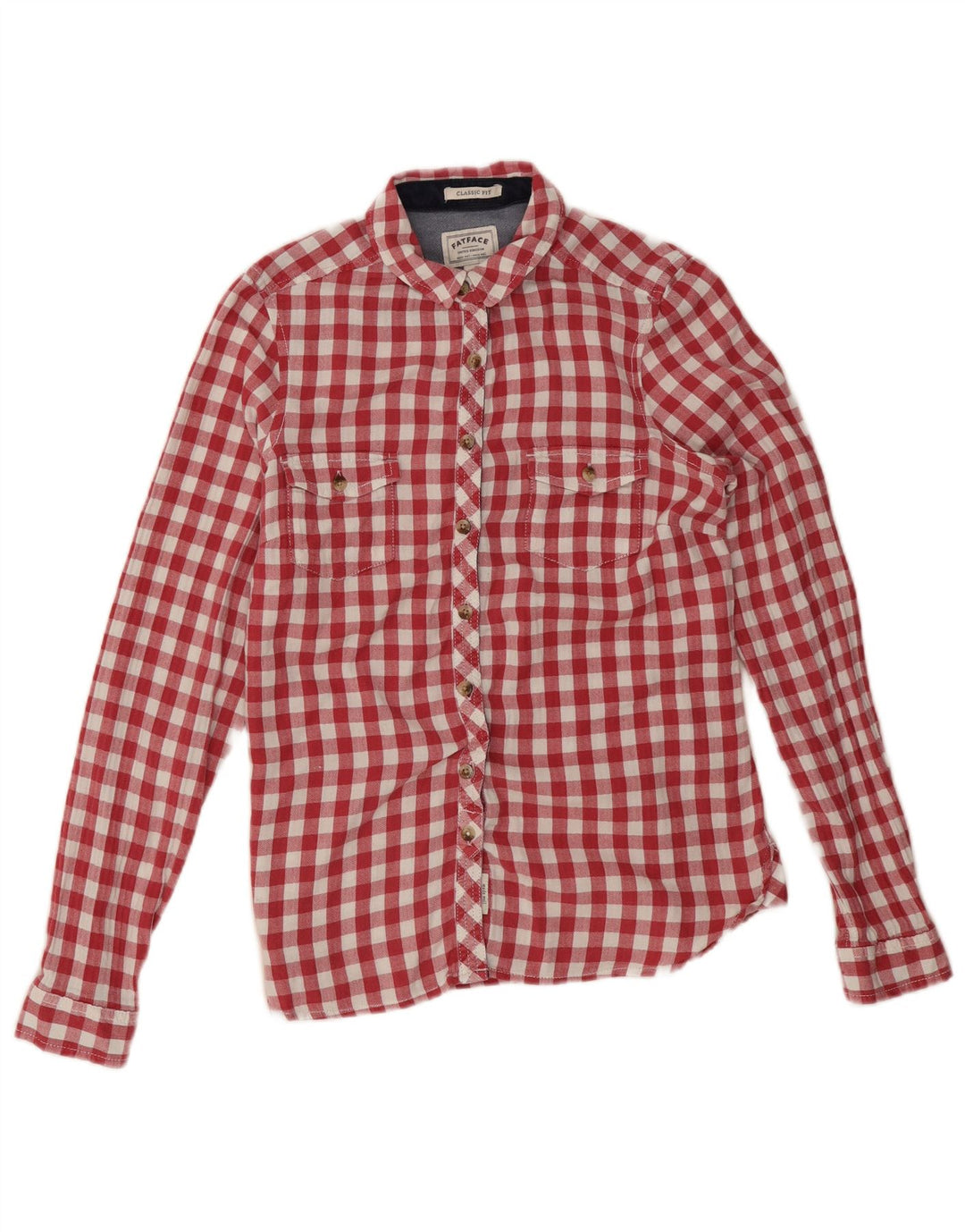 Camisa feminina de flanela com ajuste clássico Fat Face Reino Unido 12 guingão vermelho médio