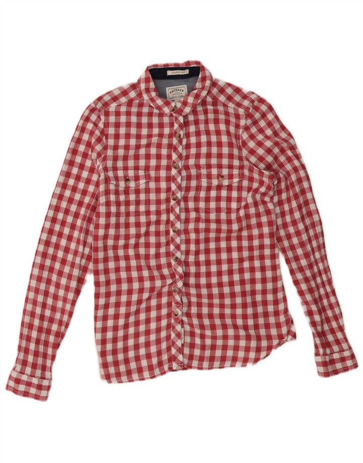 Camisa feminina de flanela com ajuste clássico Fat Face Reino Unido 12 guingão vermelho médio
