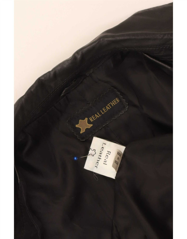 Jaqueta blazer feminina vintage de couro com 3 botões Reino Unido 14 couro preto médio