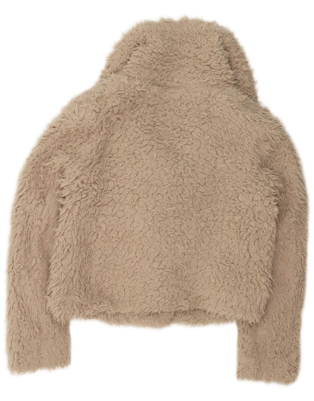 Zara Womens Crop Teddy Bear Jacket UK 10 Pequeno Poliéster Bege
