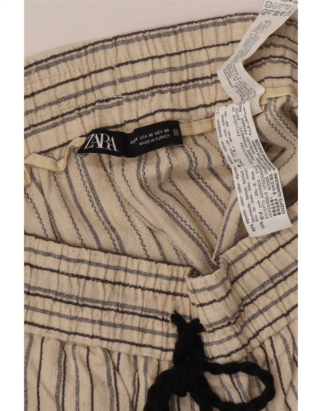 Zara Womens Chino Shorts Médio W28 Algodão Listrado Bege