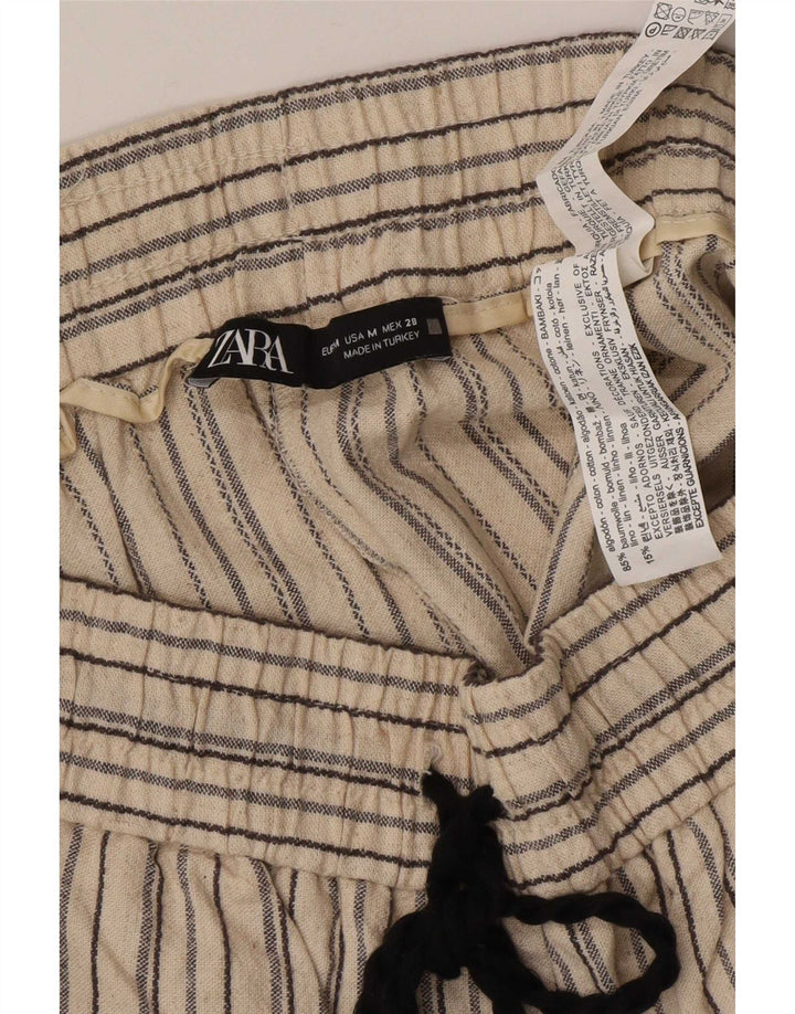 Zara Womens Chino Shorts Médio W28 Algodão Listrado Bege