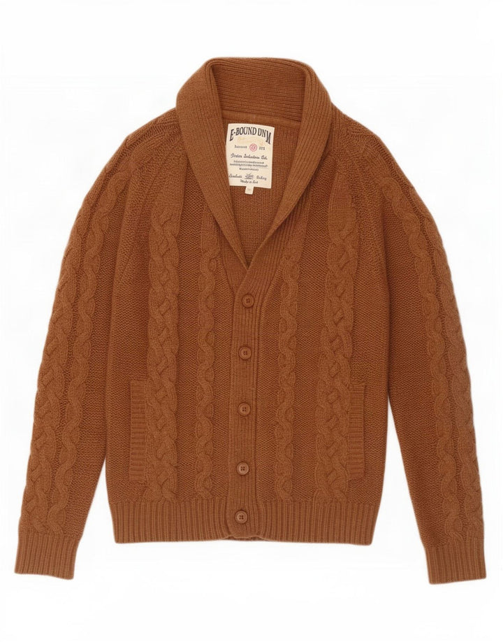 Suéter cardigã masculino vintage médio marrom poliacrílico